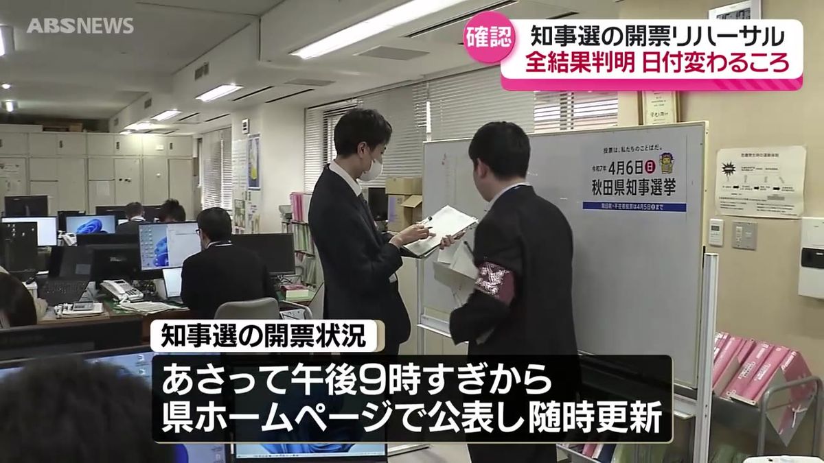 知事選の開票リハーサル　秋田県選挙管理委員会