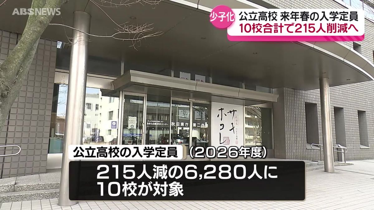 秋田県内の公立高校　来年度の入学定員を215人減らす方針　対象10校を公表