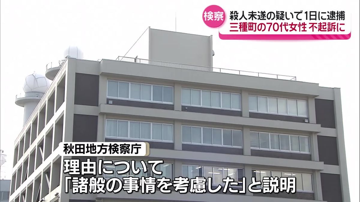 夫への殺人未遂容疑で逮捕された70代女性　秋田地検が不起訴に「諸般の事情を考慮」