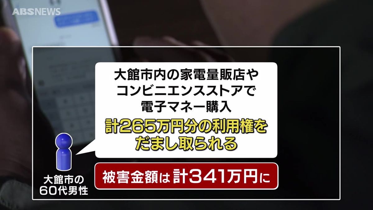 会員登録料やデート資金、違約金などの名目で…大館市の60代男性　電子マネー341万円分の利用券をだまし取られる
