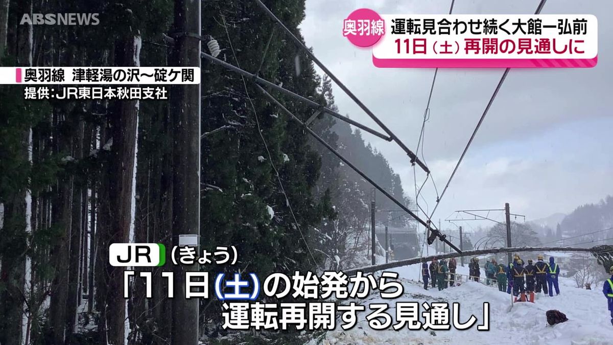 大雪による倒木などの影響で運転見合わせの続く奥羽線  11日に運転再開の見込み 