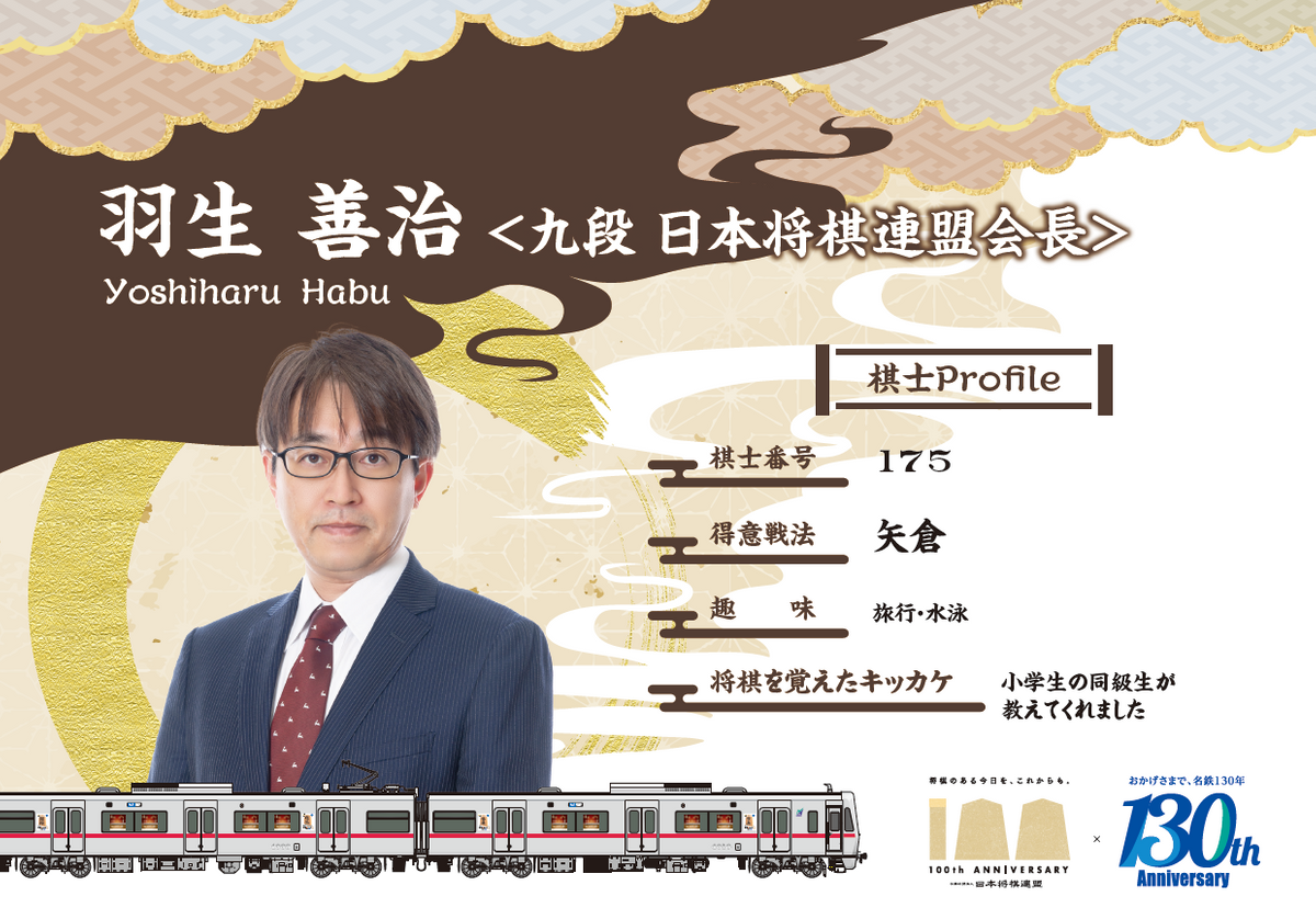 名鉄瀬戸線「将棋とれいん第二局」発車式に羽生善治会長が登場！西尾市出身・柵木幹太四段らプロ棋士による指導対局も実施、「将棋の戦法・囲い」ポスターは難易度アップ