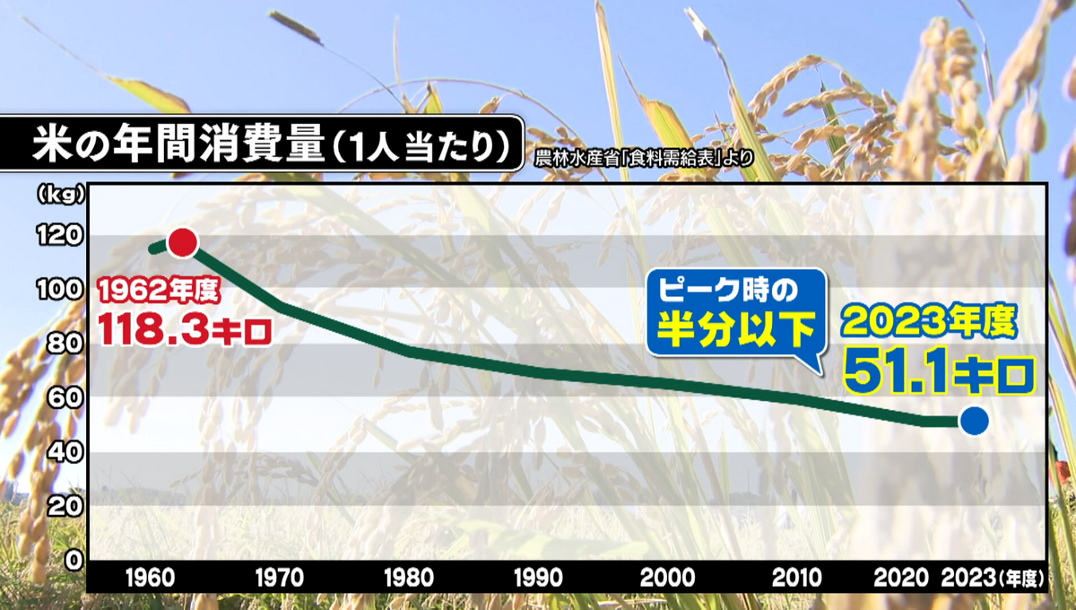 進む米離れの年度別推移