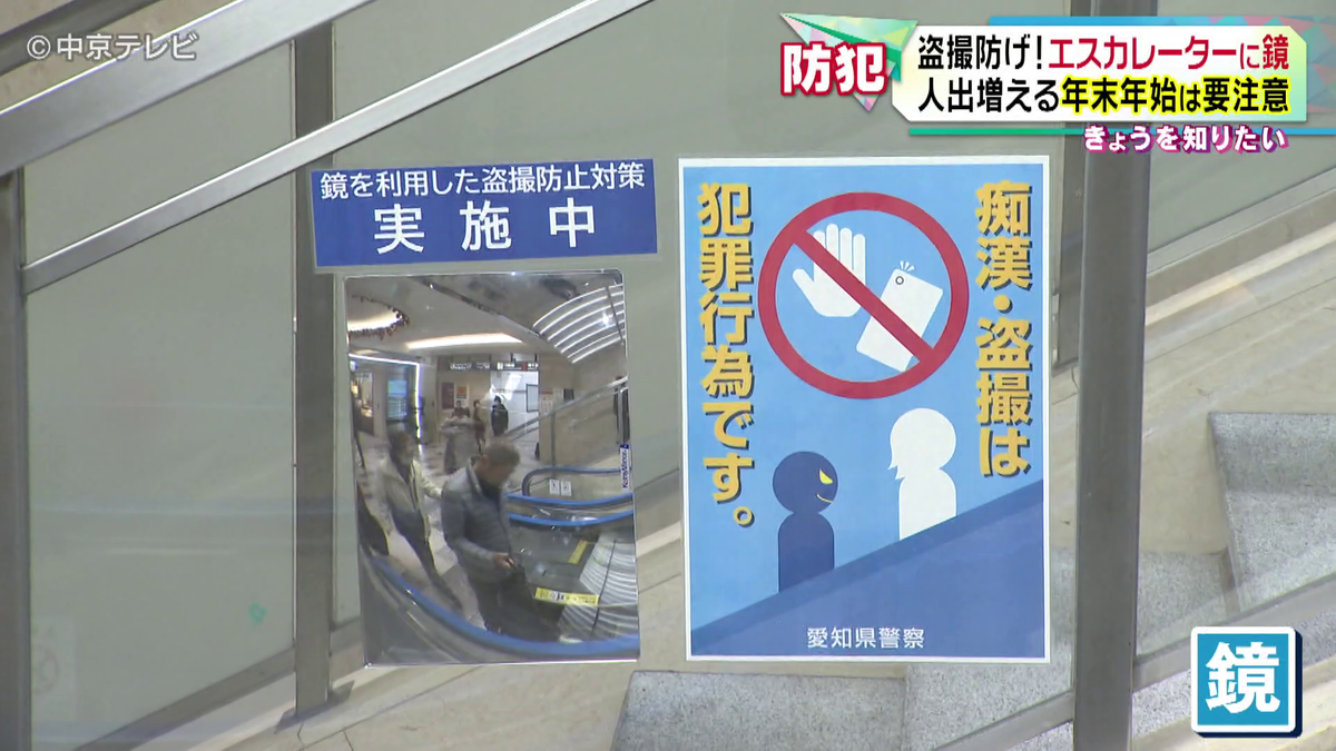 名古屋駅の地下街・「エスカ」のエスカレーターに特殊な「鏡」設置　後ろの様子を確認できるため盗撮被害の防止に　