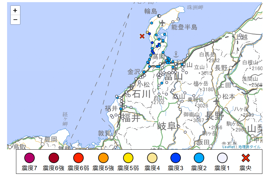 【地震速報】志賀町で震度4 震源は能登半島沖 津波の心配なし 福井市と坂井市で震度2
