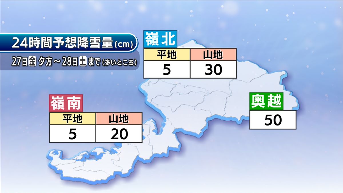 今週末28日(土)29日(日)は県内に寒波到来 雪に注意を