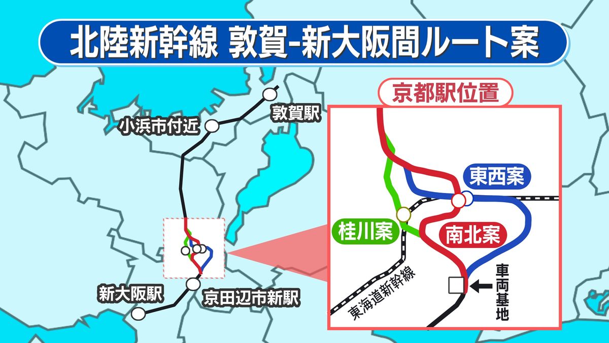 北陸新幹線小浜から京都経由新大阪へ3つのルート案 国土交通省が示す