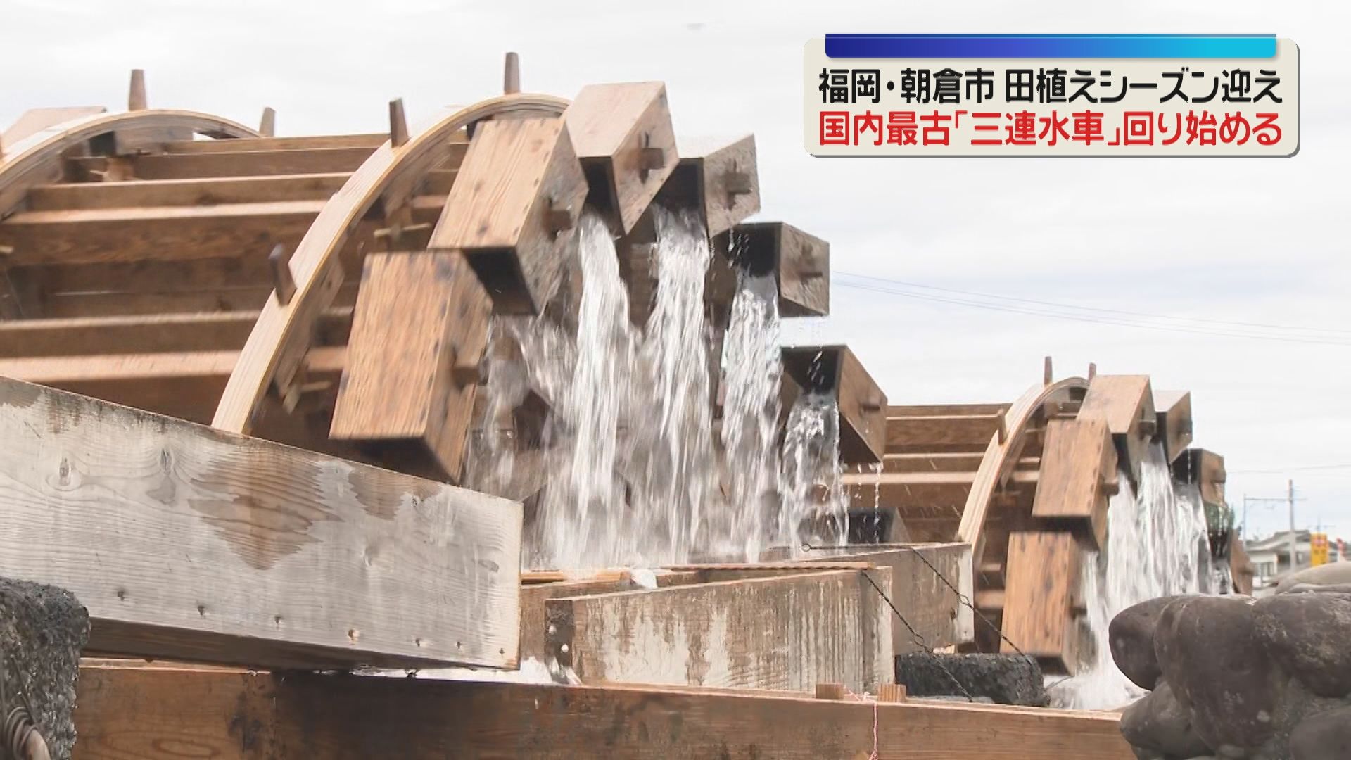 国内最古「三連水車」回り始める 地元の園児たちが声援 福岡・朝倉市