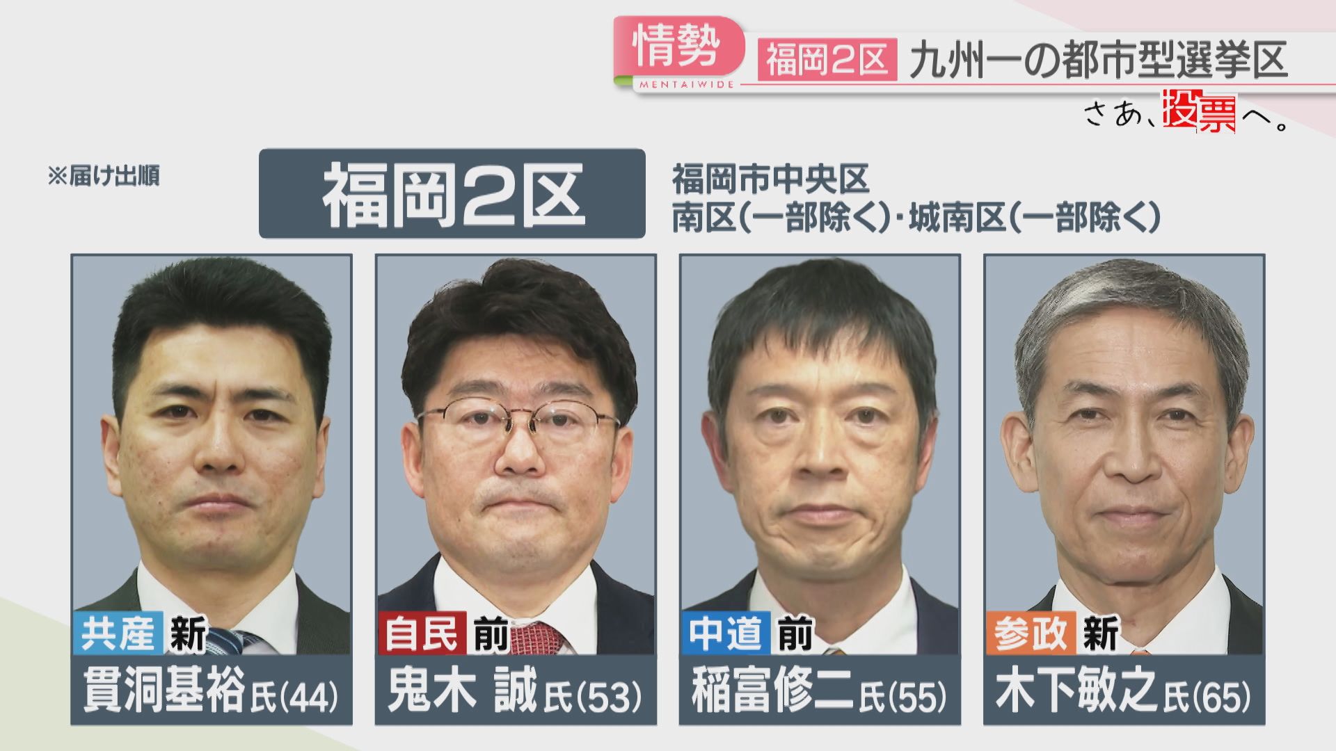 さあ、投票へ。】福岡と佐賀の序盤情勢 すべての選挙区を分析 衆院選