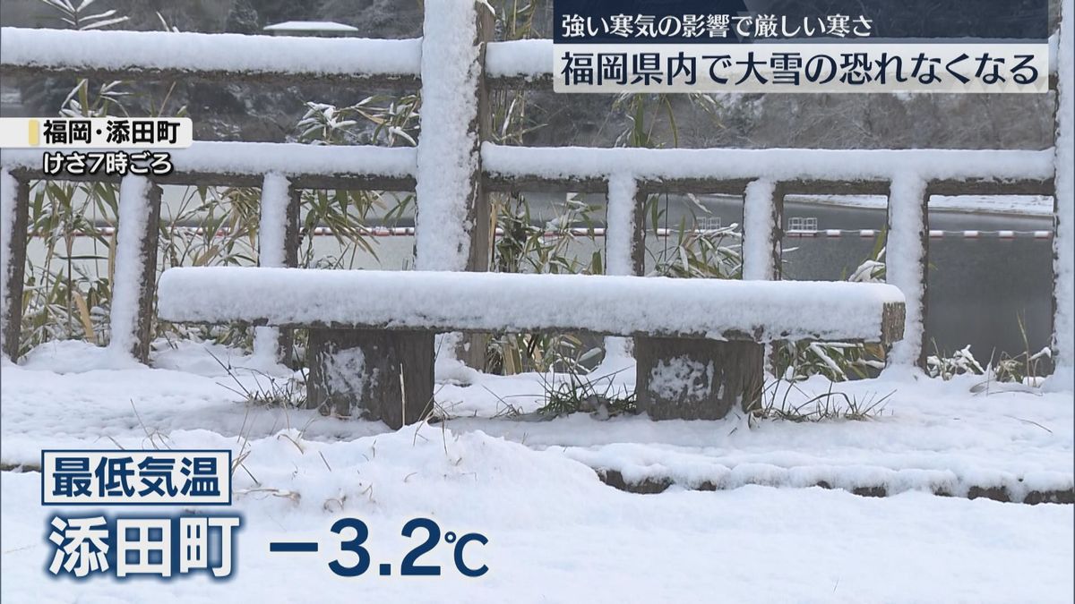 福岡で大雪の恐れなくなる　八女市で氷点下4.5℃など県内8地点で氷点下の冷え込み　引き続き路面凍結や積雪に注意を