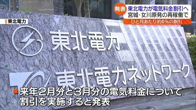 女川原子力発電所の再稼働に伴い東北電力が2025年2月3月分の電気料金割引へ