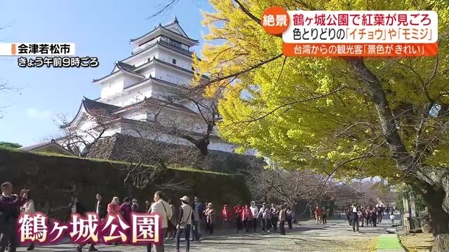 「モミジ大好き」外国人観光客も…会津若松市の鶴ヶ城公園の紅葉が見ごろに・福島県