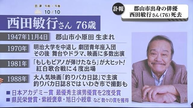 西田敏行さん「福島を故郷にもって本当に良かった」震災復興に注力　功績を振り返る