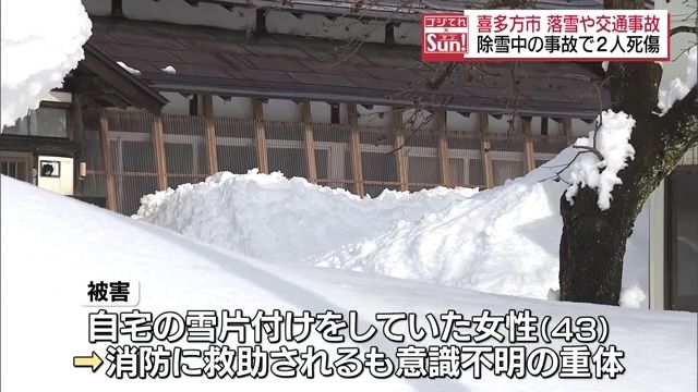 喜多方市で43歳女性が屋根から落ちてきた雪に埋まり意識不明に・福島県