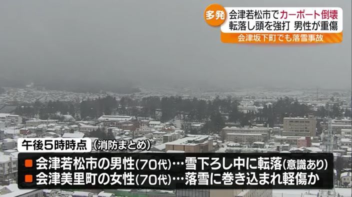 カーポートが倒壊し頭部に重傷…相次ぐ除雪中の事故で注意点を再確認　福島