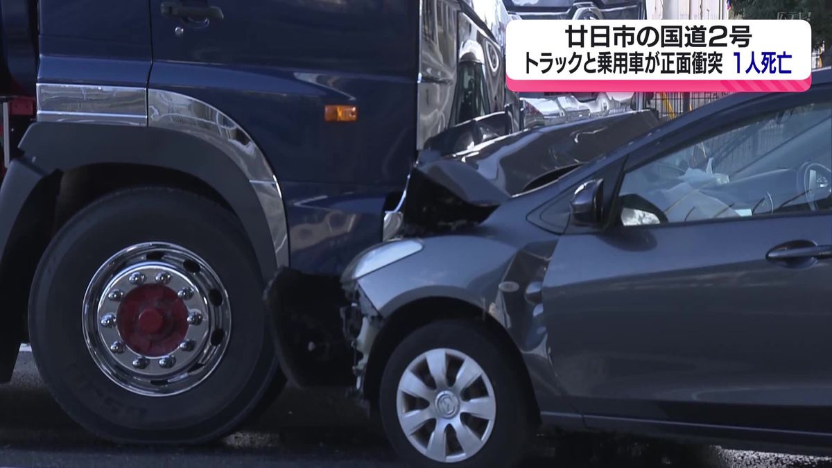 トラックと乗用車が正面衝突　高齢女性死亡　広島県廿日市の国道２号