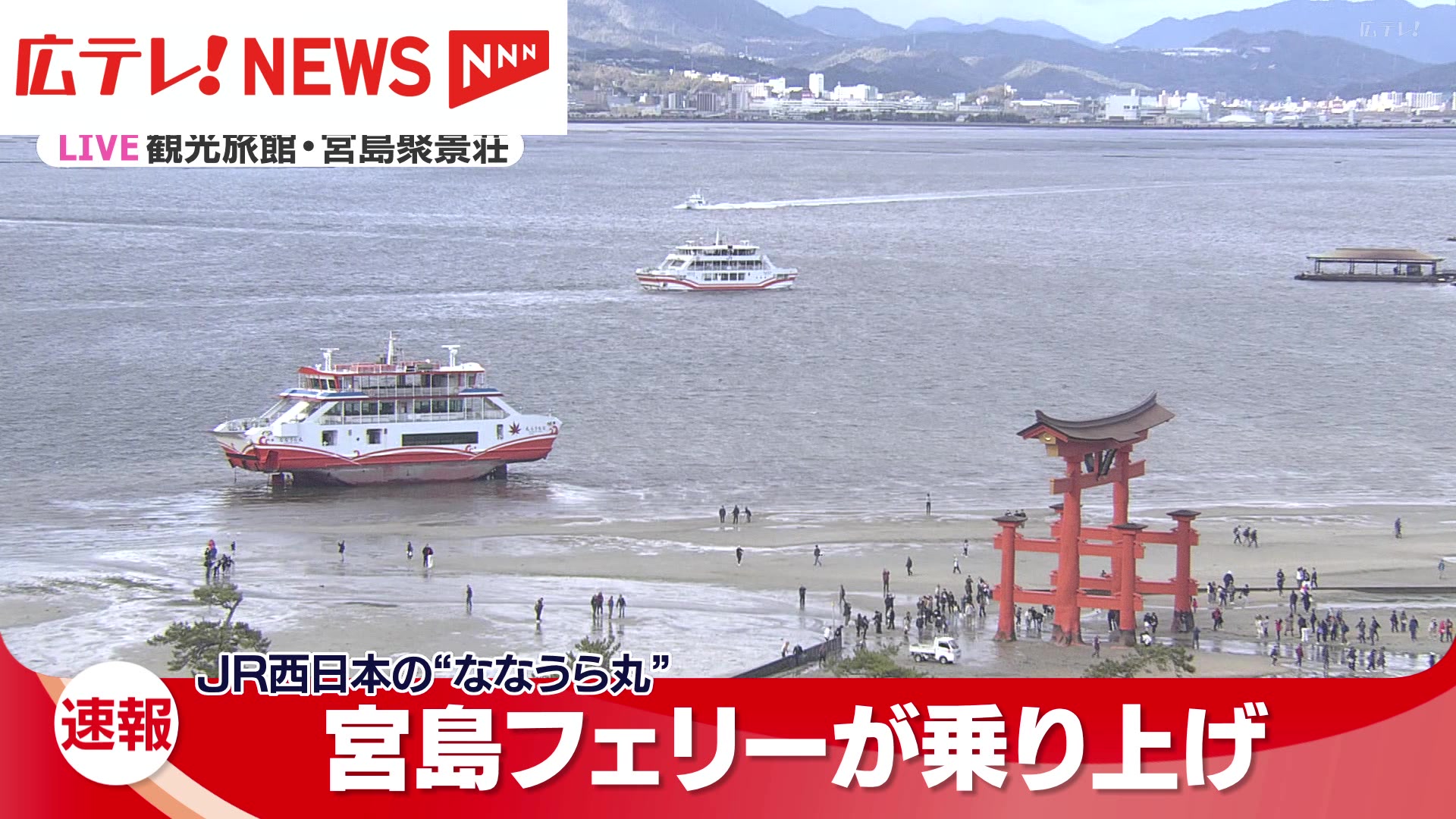 り　広島　3月14日 宮島フェリーが鳥居付近で乗り上げ 広島・宮島（2024年3月26日掲載