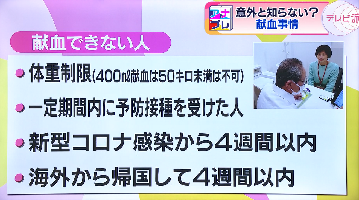 当日の体調不良、服薬中、発熱も献血ができない