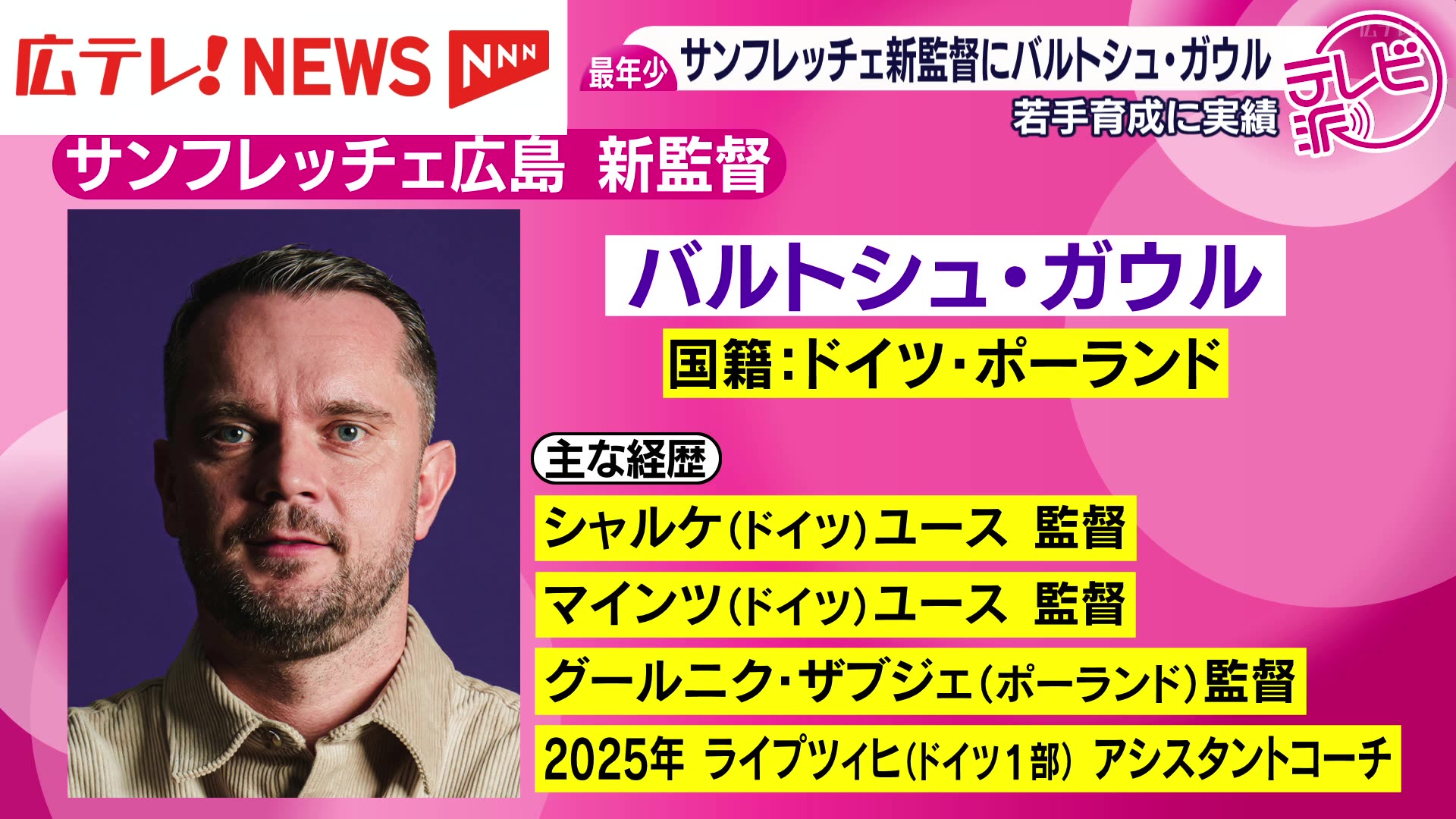 サンフレッチェ広島 新監督にガウル氏（2025年12月15日掲載）｜広テレ