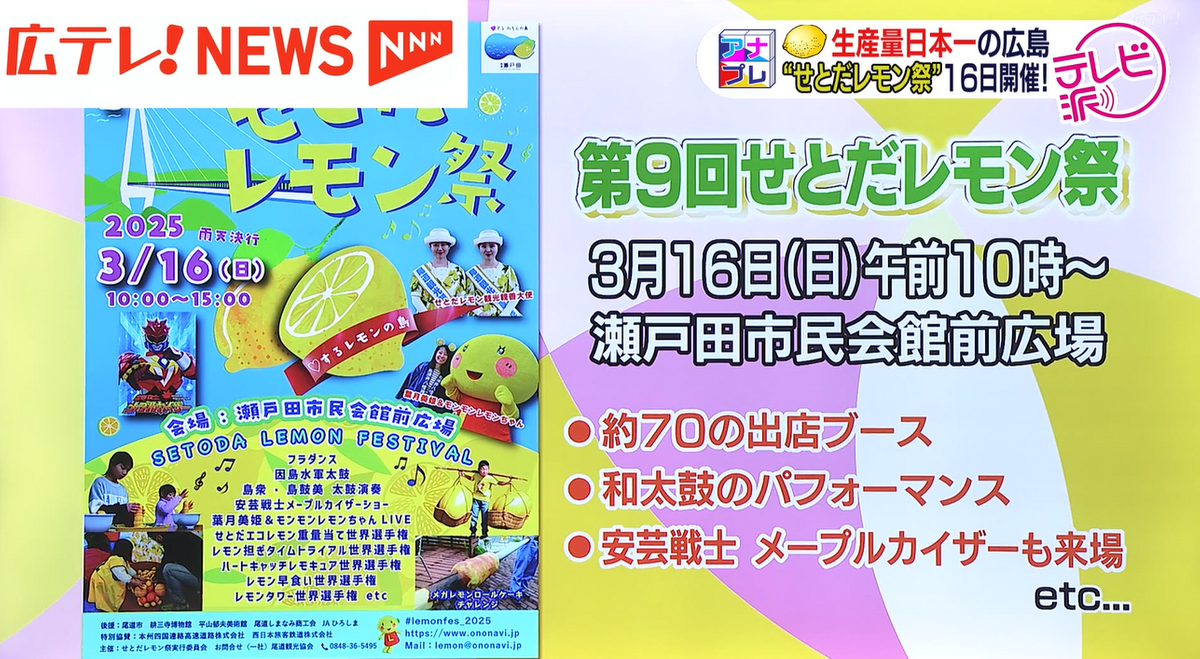 世界記録達成なるか！？　レモン尽くしのお祭り開催！　日本一の生産量を誇る広島・尾道市【アナたにプレゼン・テレビ派】