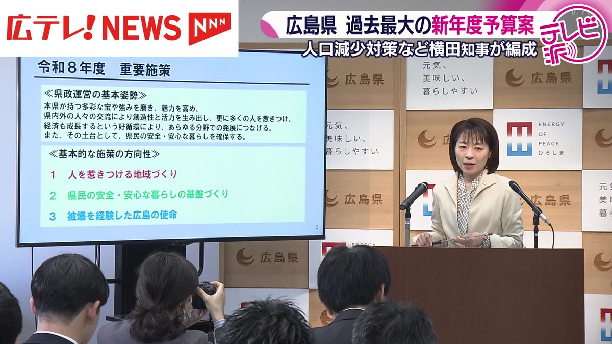 横田知事が初めて編成 広島県の新年度当初予算案 転出超過対策に注力 