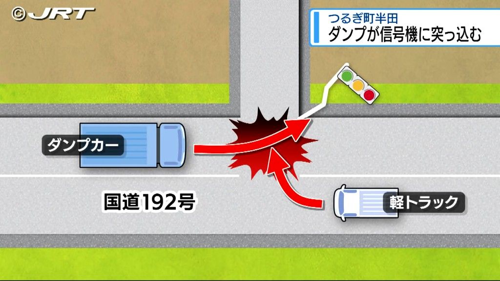 つるぎ町の国道192号でダンプカーが信号機に突っ込み信号機倒壊　警察が手信号で対応（28日午後6時時点）【徳島】