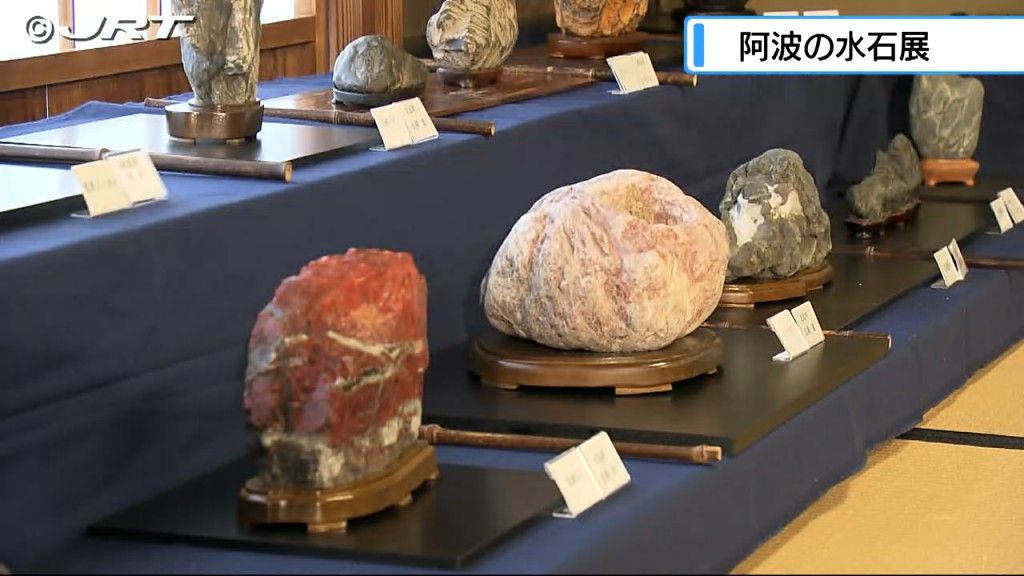 室内で自然石を鑑賞する日本文化「水石」の展示が徳島県徳島市で開催される。