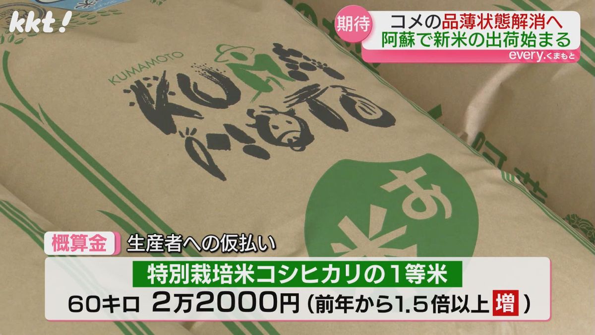 特別栽培米コシヒカリ1等米の概算金は60キロあたり2万2000円