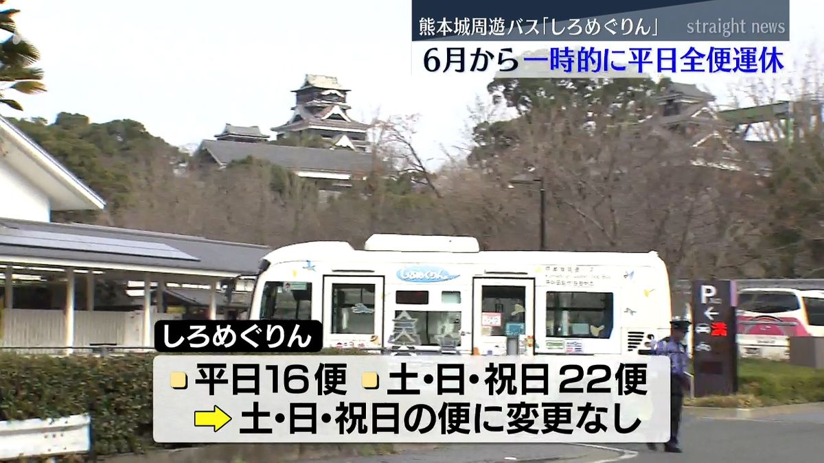 熊本城周遊バス｢しろめぐりん｣6月から一時的に平日全便運休 乗務員不足 利用者の9割は観光客