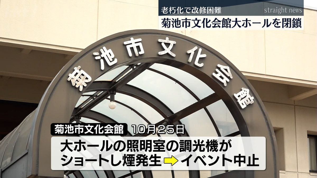 1980年開館の菊池市文化会館大ホール閉鎖 照明器具のショートで発煙 調査で設備の劣化指摘