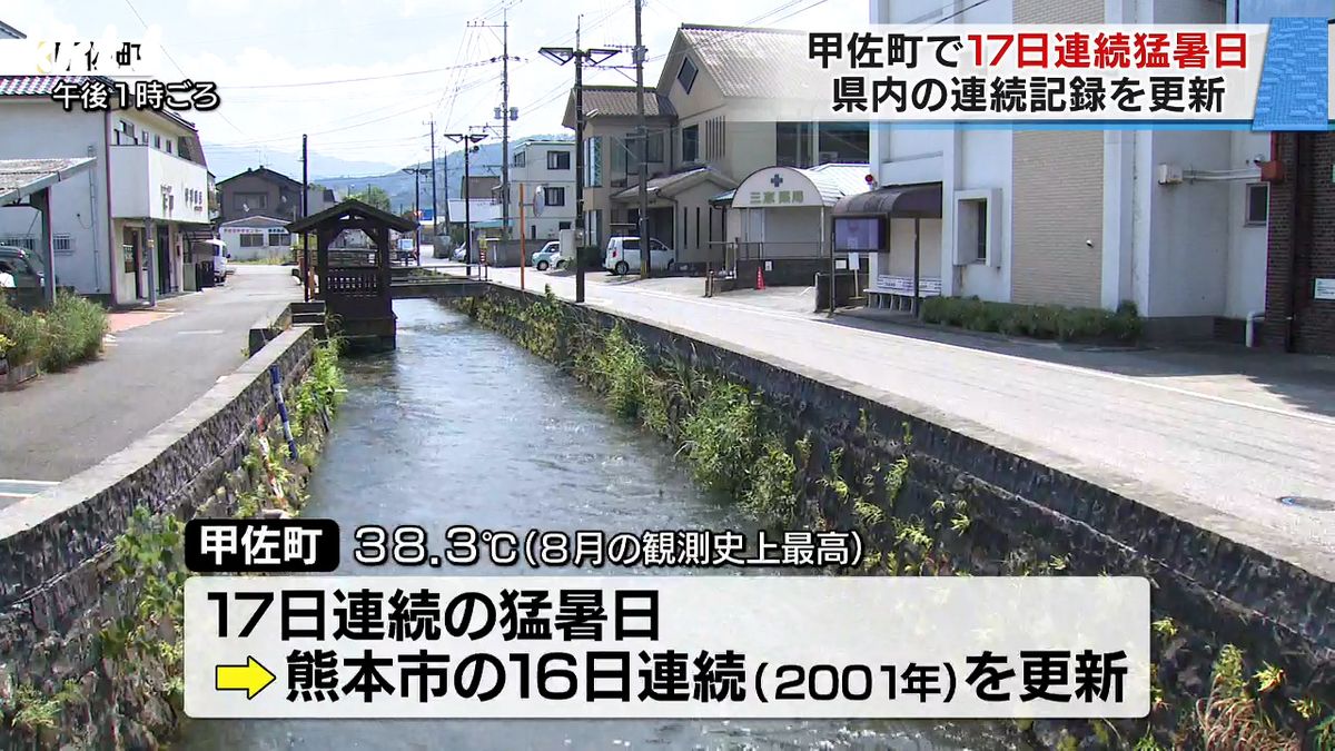 17日連続猛暑日となった甲佐町(4日午後1時頃)