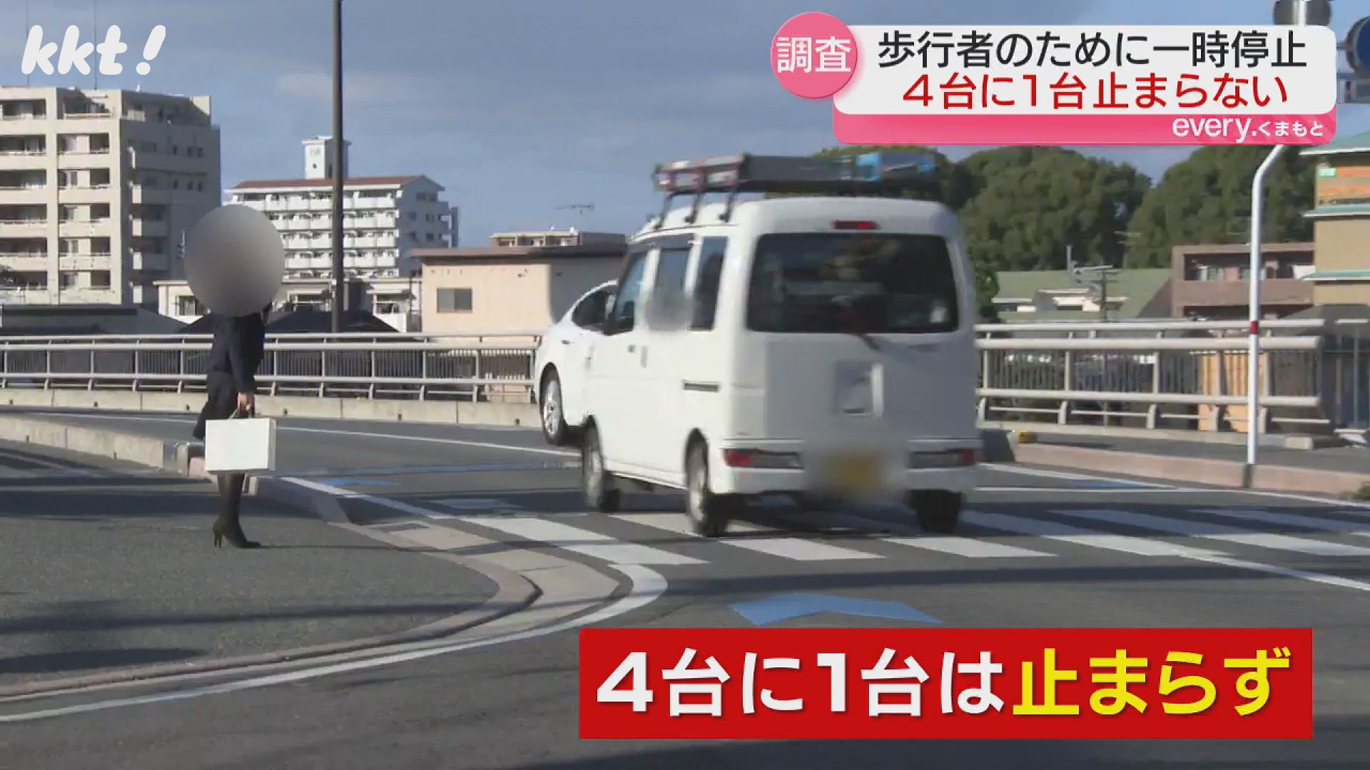 横断歩道で歩行者のために一時停止していますか?｣熊本は4台に1台