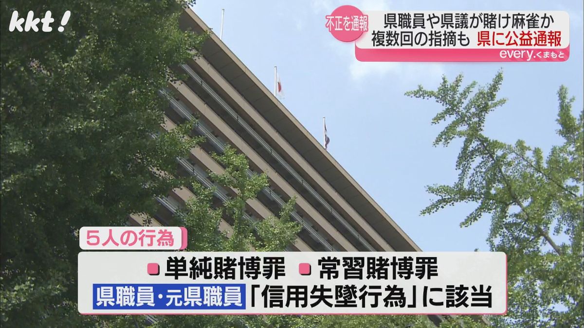 公益通報では県職員と元職員、県議会議員の計5人が常習的に賭け麻雀と指摘