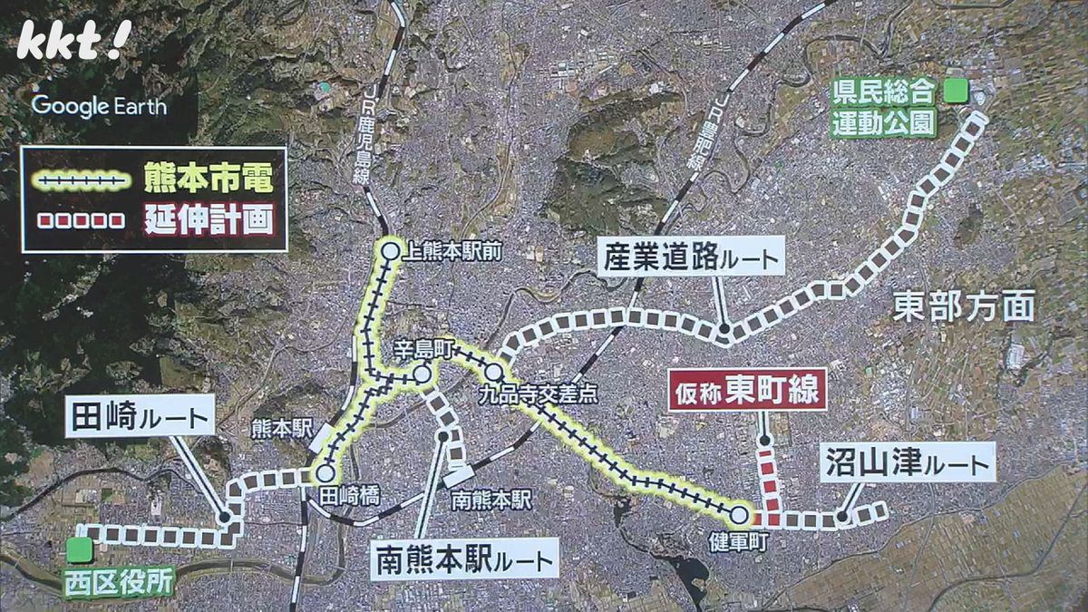 熊本市電 現在の路線と延伸計画