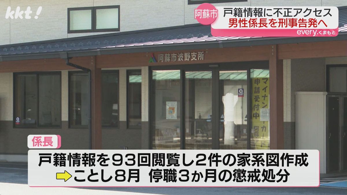 市民の戸籍情報を不正に93回閲覧し無断で家系図を作成した職員を刑事告発する方針 阿蘇市