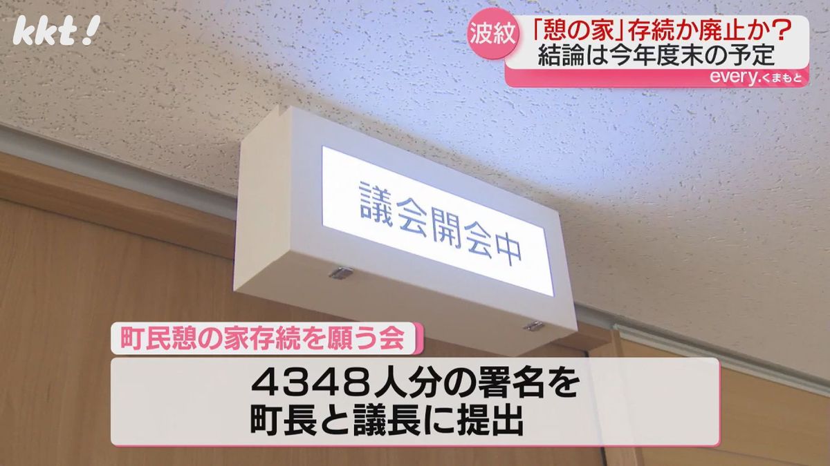 ｢町民憩いの家存続を願う会｣は4348人分の署名を提出