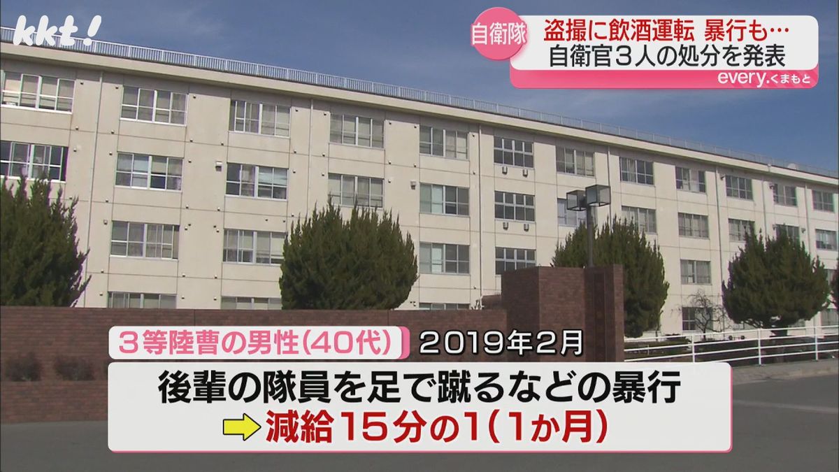 後輩に暴行したとして40代男性隊員を減給15分の1(1か月)処分