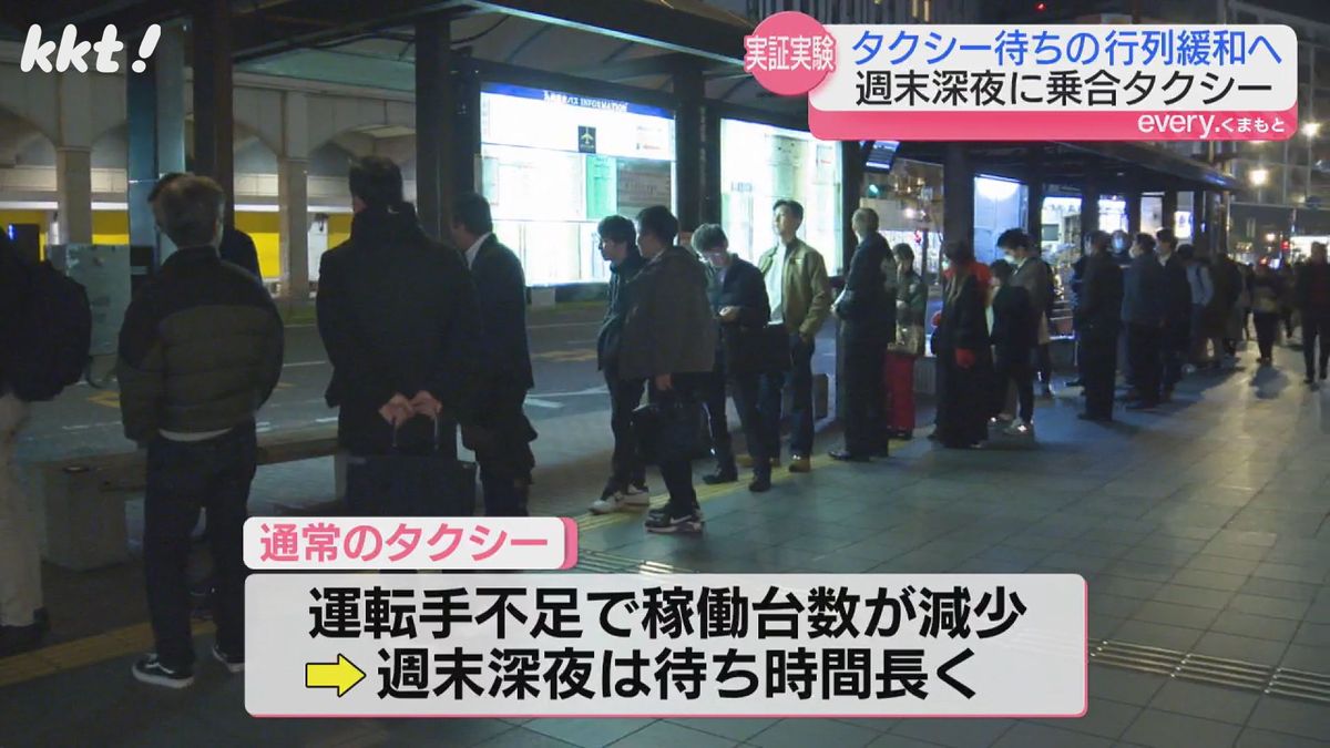 タクシーを待つ人で行列が(12月6日･熊本市中央区)