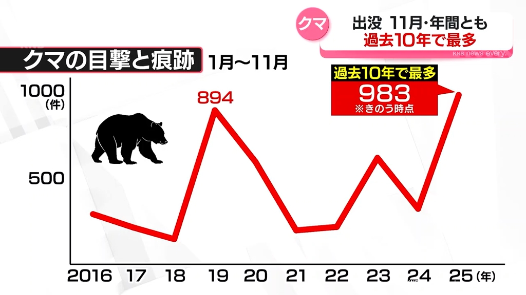 クマ出没 今年は過去10年で最多に 富山県（2025年11月25日掲載）｜KNB
