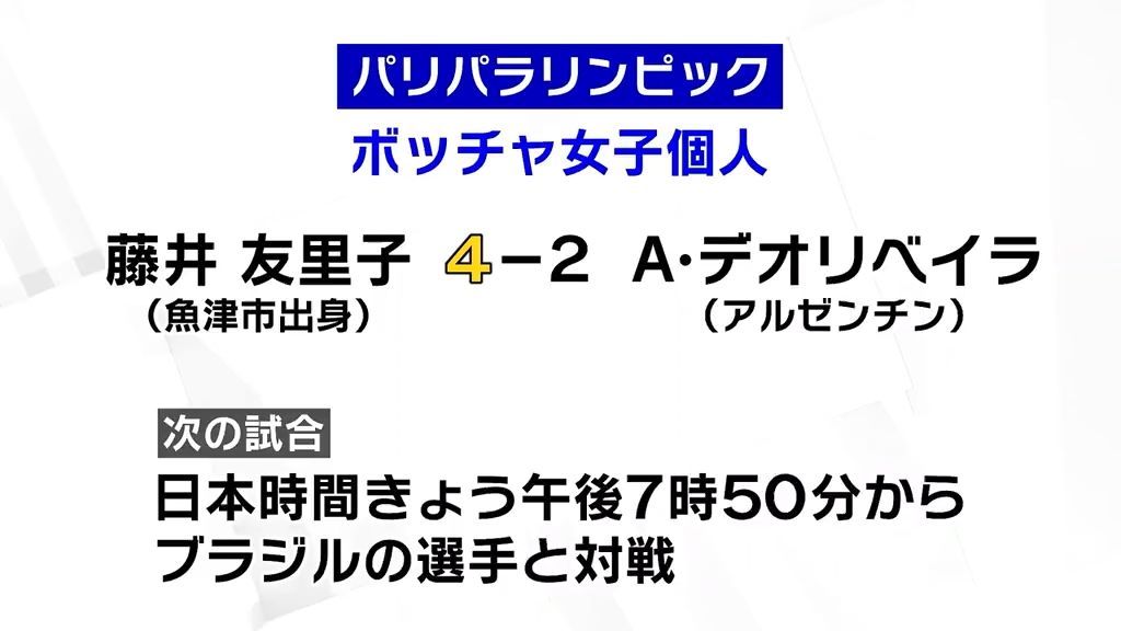 パリパラリンピック　ボッチャ女子個人　藤井選手初戦勝利