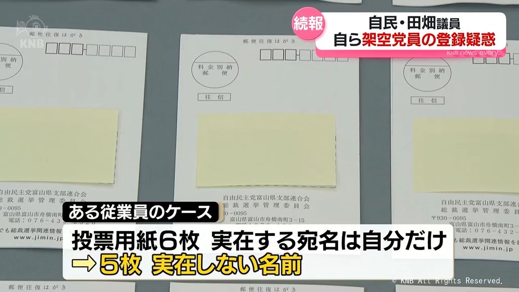 不適切党員登録100人　自民党・田畑議員めぐる疑惑　自ら架空党員登録の疑い