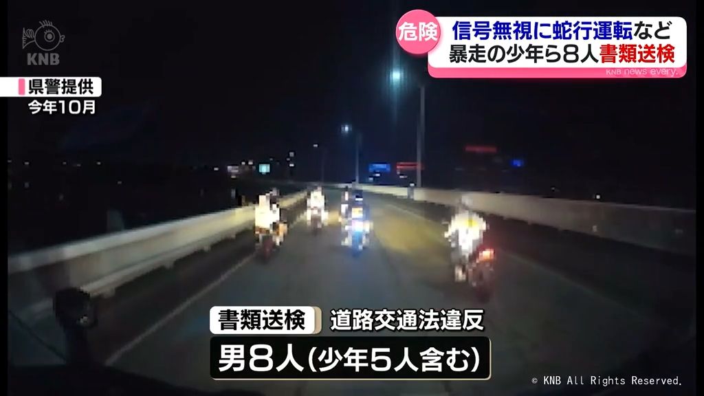 バイクで暴走　少年ら８人書類送検　富山