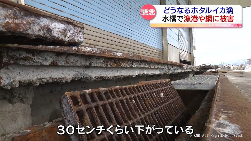 富山市水橋漁港　施設や網に被害　どうなるホタルイカ漁