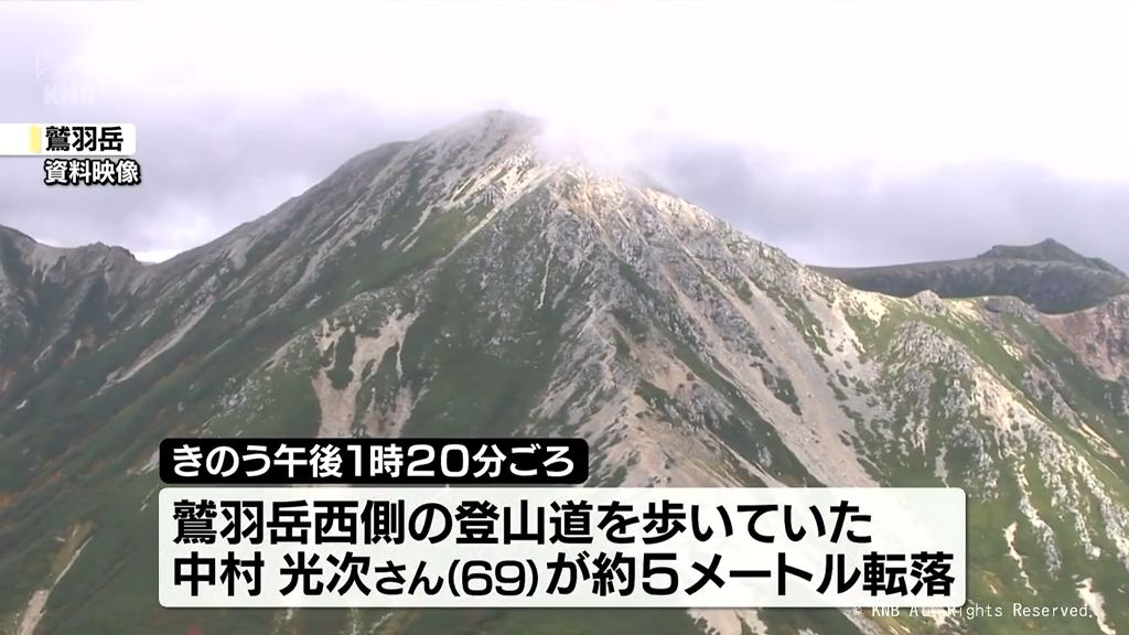 北アルプス鷲羽岳付近　男性が登山道から転落し死亡