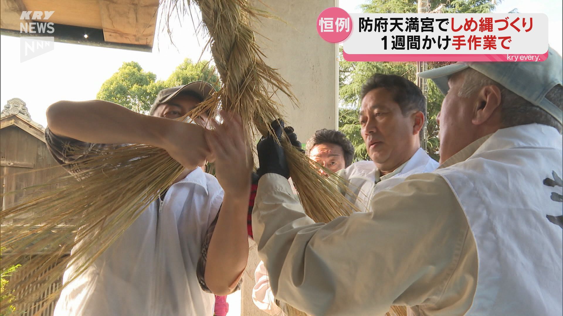 防府天満宮の御神幸祭に向けしめ縄づくり「心意気で合計100点」（2024年11月8日掲載）｜KRY NEWS NNN