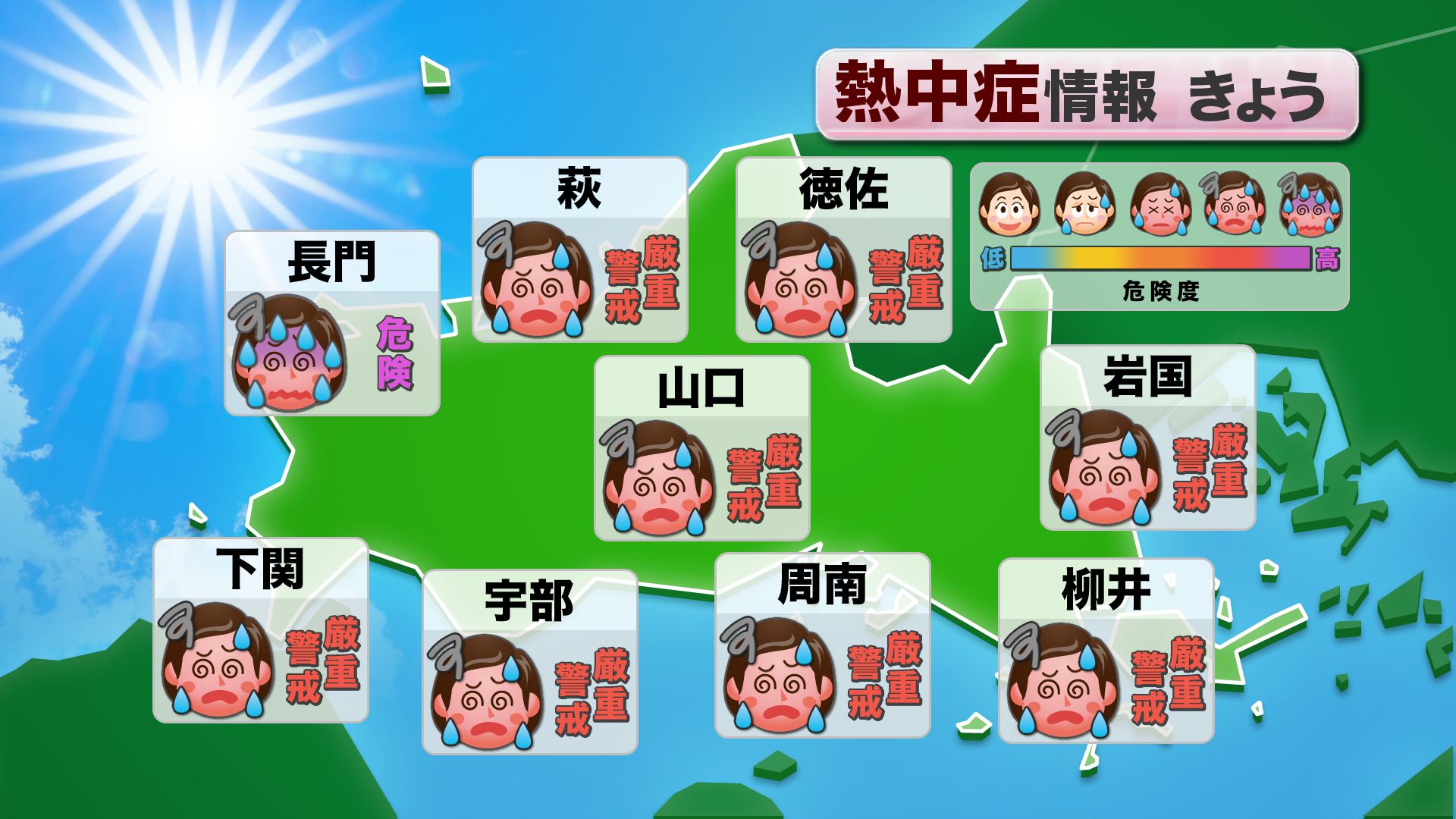 山口天気 朝刊7/8】主役は雨から暑さへ…しばらく厳しい暑さの日々 より