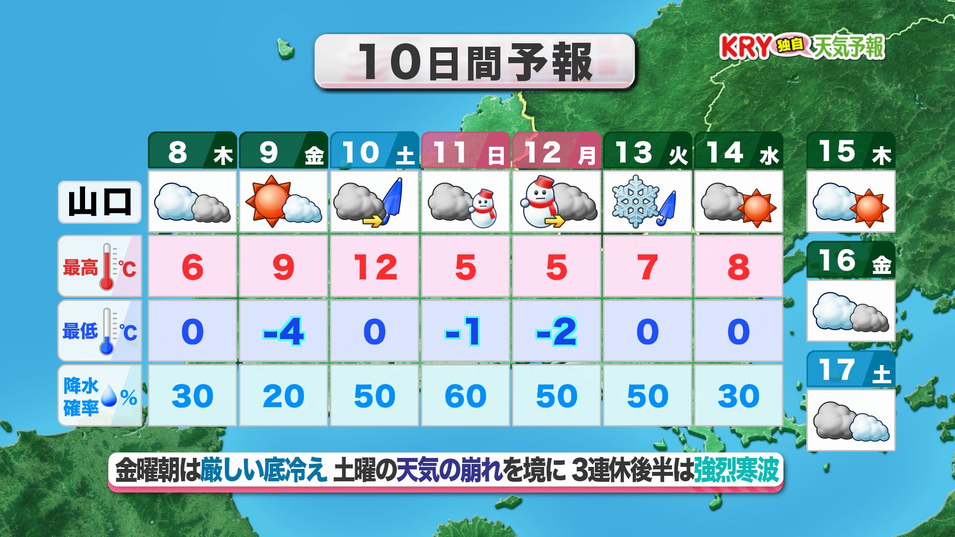 2ページ目 【山口天気 夕刊1/7】あす8日(木)は北風強まり厳寒で雪舞う