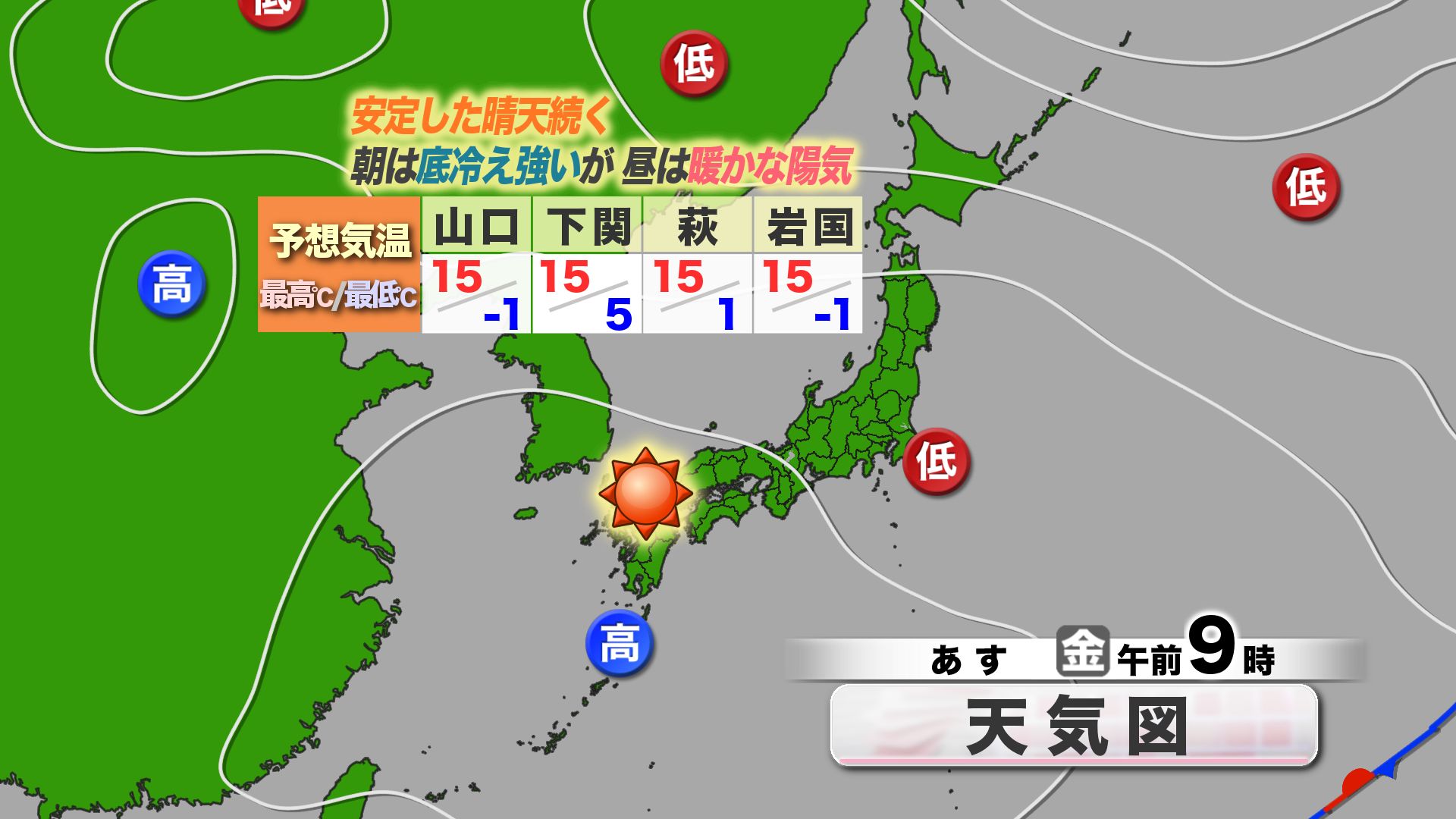 山口天気 夕刊2/12】あす13日(金)も晴天 週末にかけて一段と春先取りの