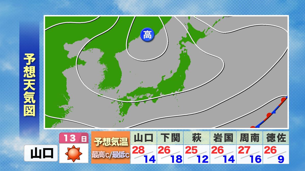 あさって13日(日)の天気・気温