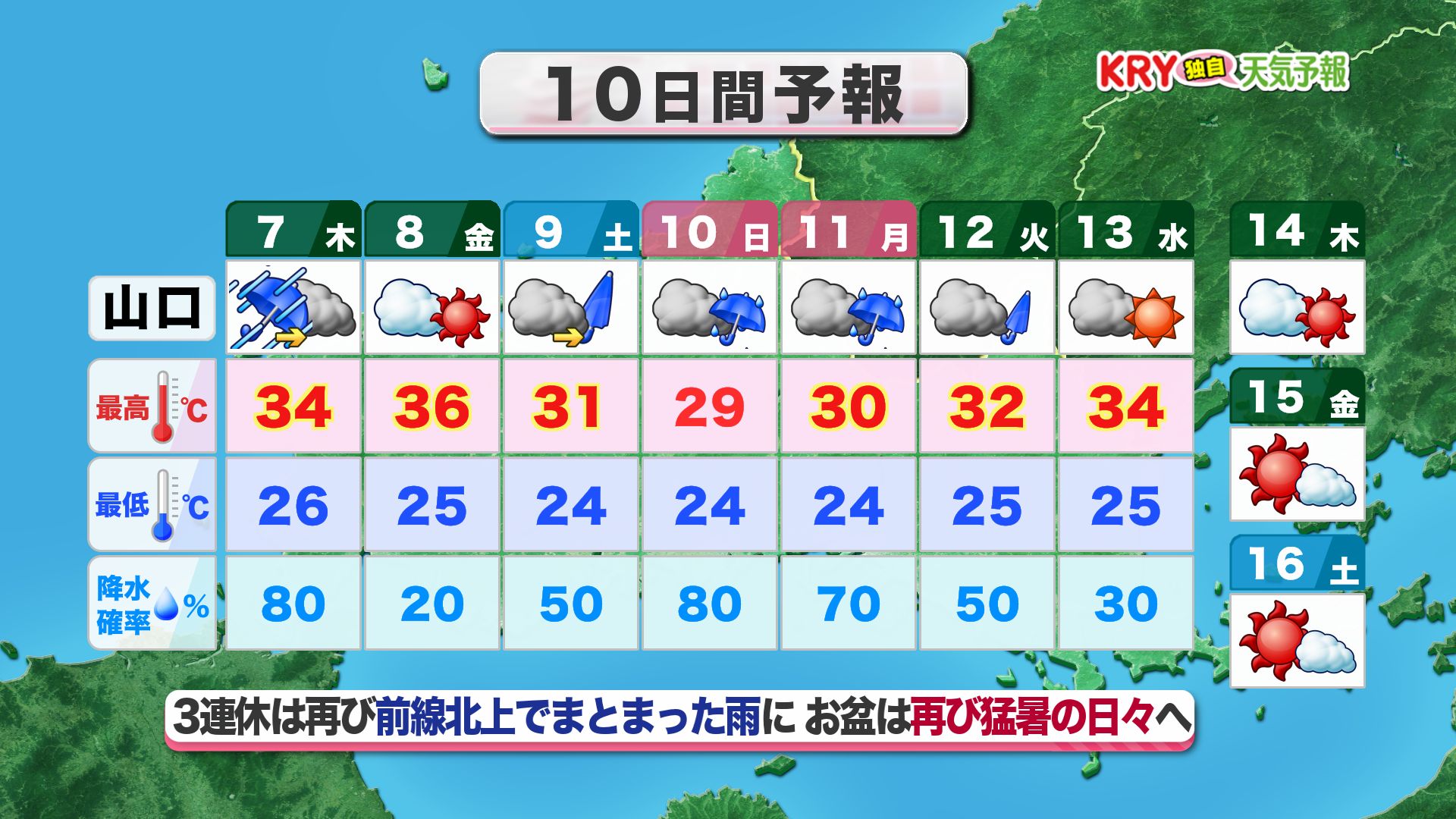 2ページ目 【山口天気 夕刊8/6】猛暑日から一転「非常に激しい雨